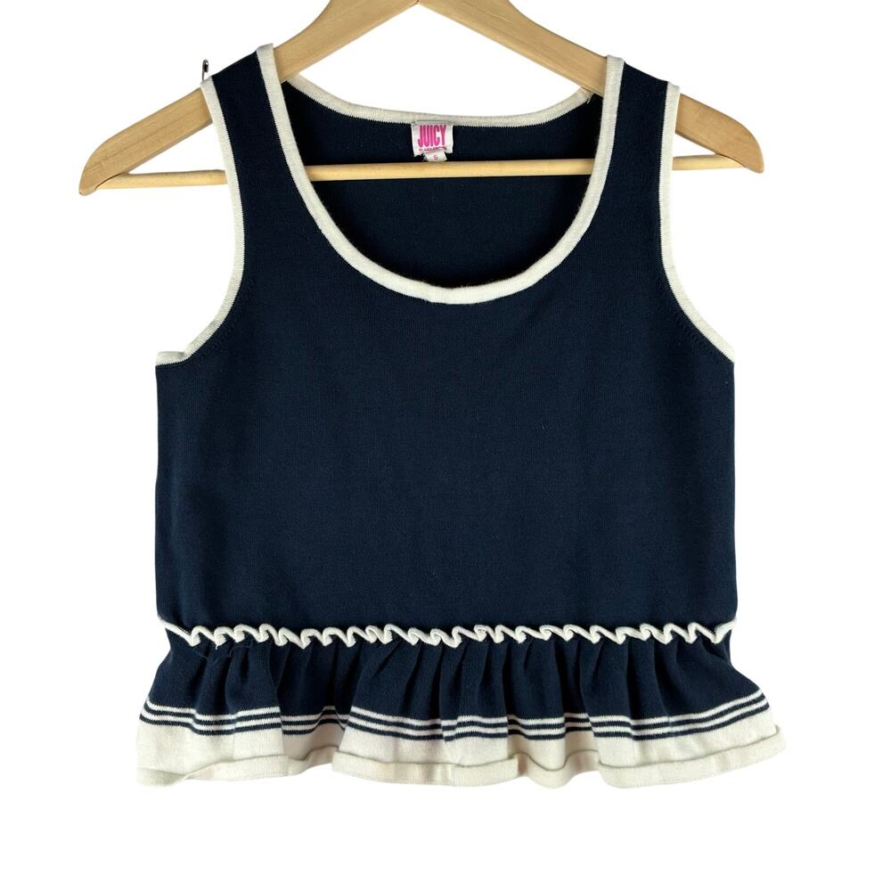 Juicy Couture Crop Top Women’s S Minimalist Preppy Ruffle Nautical Sleeveless